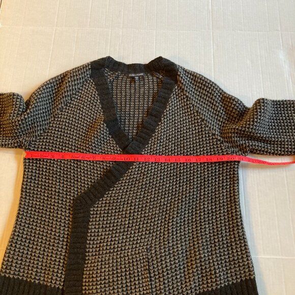 Eileen Fisher Cardigan Asymmetric Sweater Waffle Knit Black Gray  Medium - Picture 11 of 13